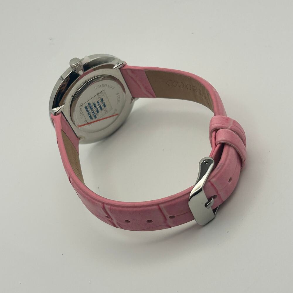 Genevex by Croton Women's Silver-Tone Pink Leather Band Quartz Watch New Battery - Picture 5 of 8